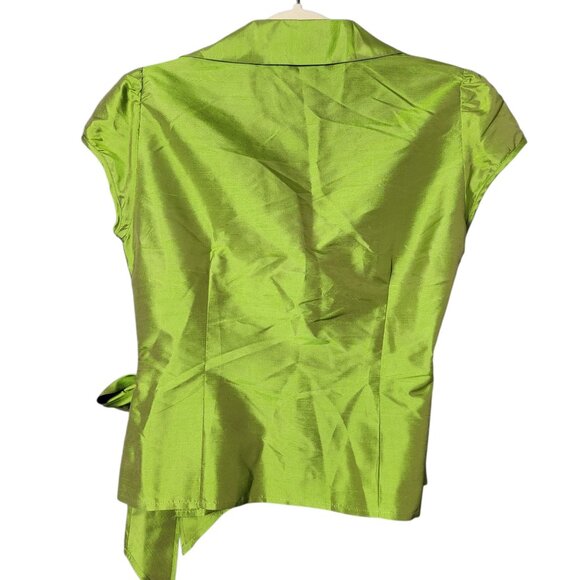 Sunny Leigh Womens 100% Silk Green Y2K Cyber Metallic Party Date Wrap Top Size 4 - Picture 3 of 8